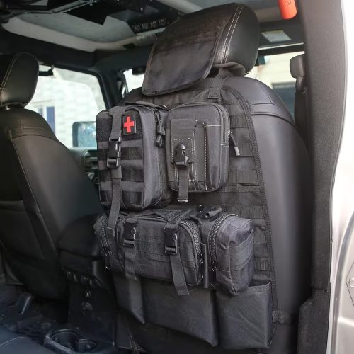Universal Tactical Vehicle Back Seat Organizer With 3 Detachable Pouches-1 Set